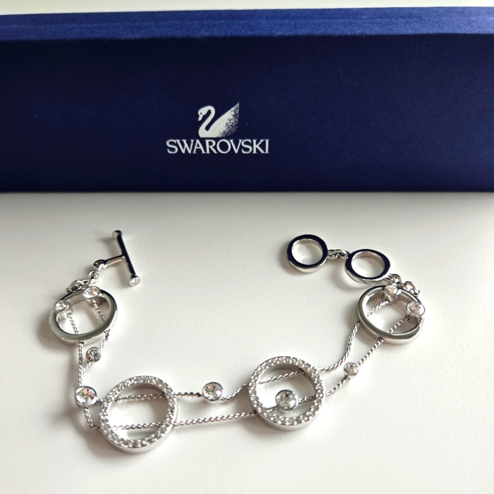 Swarovski Irina Bracelet, Silver Tone, White Crystals, EUC